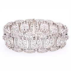 18K White Gold Antique Style Diamond Bracelet, view 1
