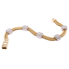 14K Yellow and White Gold Cushioned Diamonds with Double Rope Chain Bracelet, view 2
