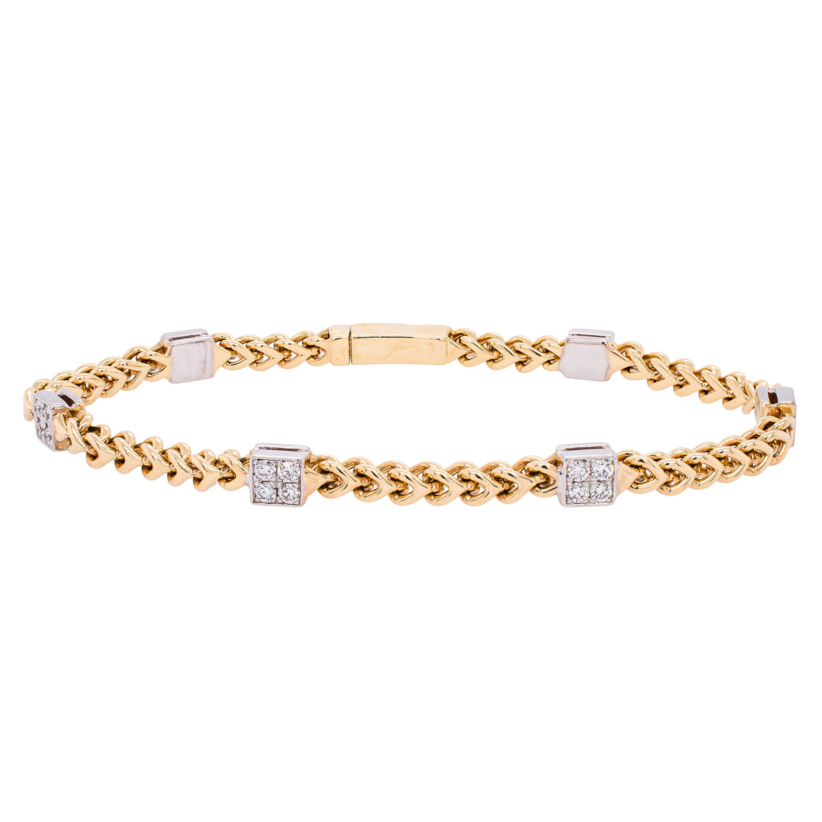 14K Yellow and White Gold Square Set Diamond Braid Bracelet