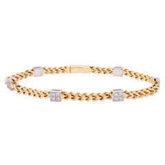 14K Yellow and White Gold Square Set Diamond Braid Bracelet, view 1