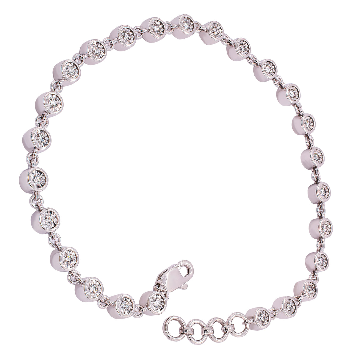 14K White Gold Bezel Diamond Chain Link Bracelet