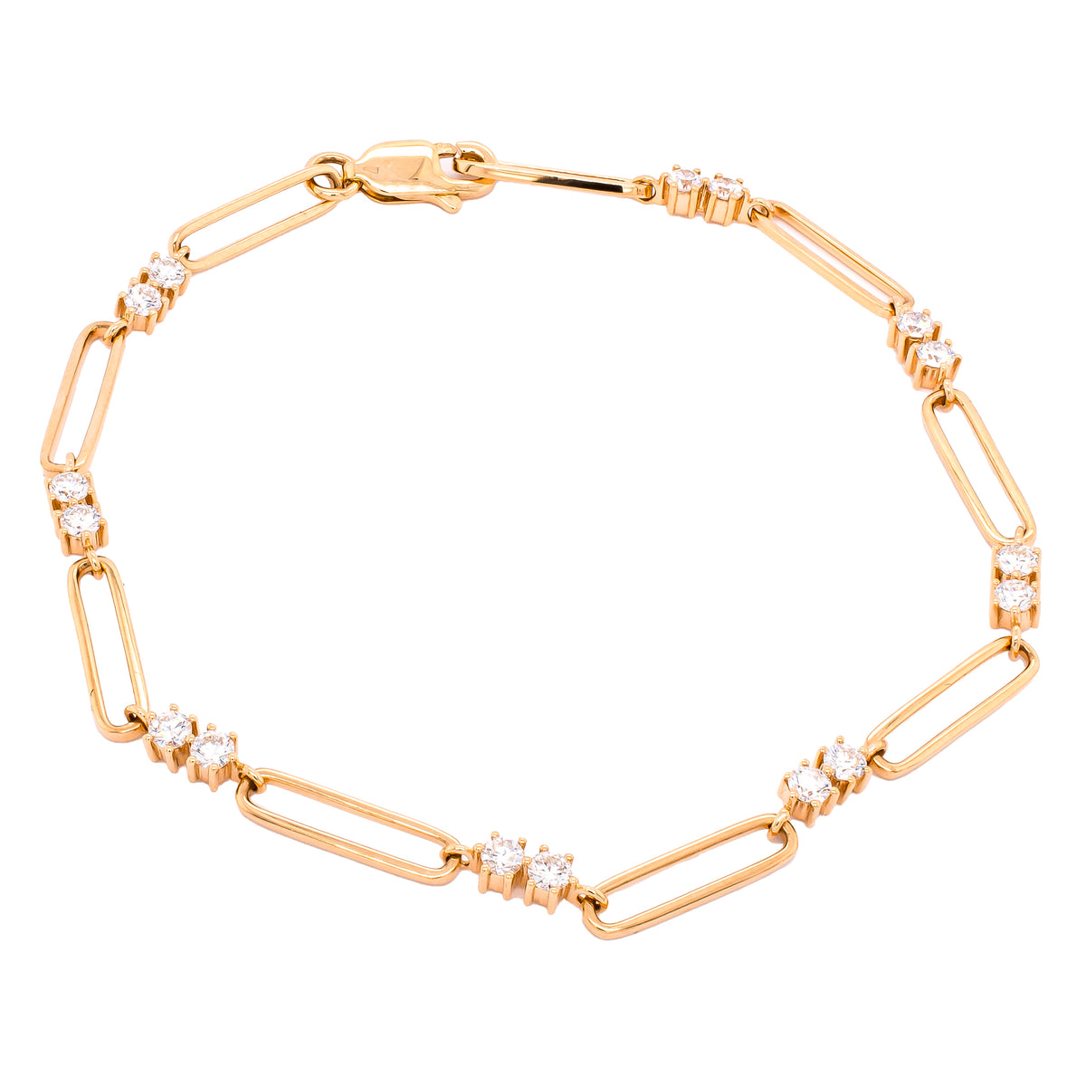 18K Yellow Gold Paperclip Diamond Bracelet
