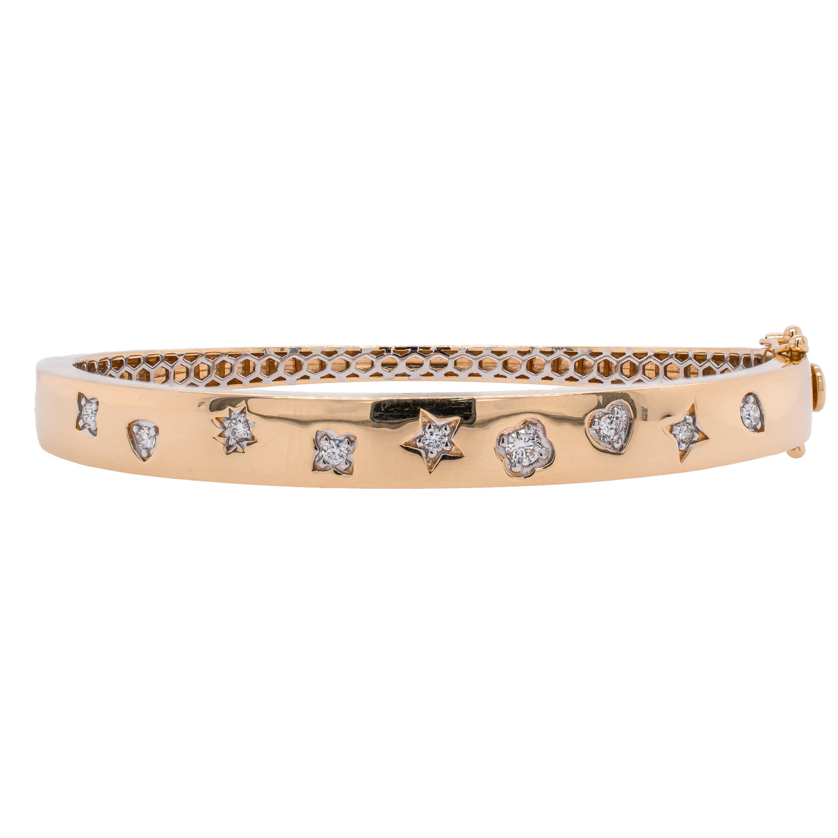 14K Yellow Gold Shape Diamond Bangle Bracelet