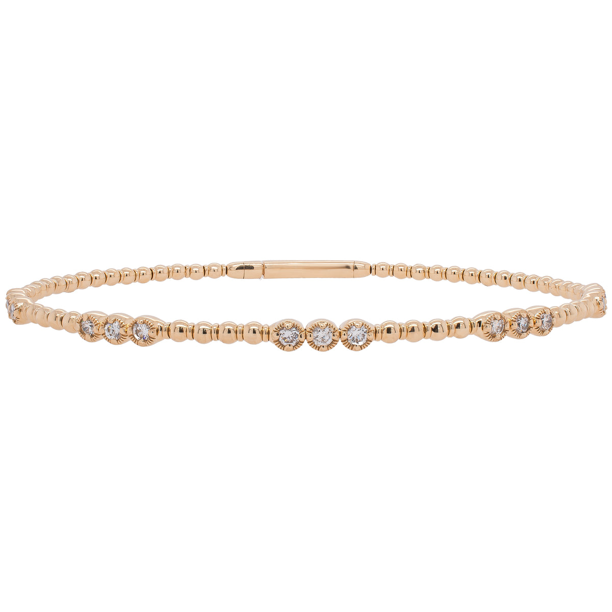 14K Yellow Gold Diamond Bezel Textured Flexi Bangle Bracelet