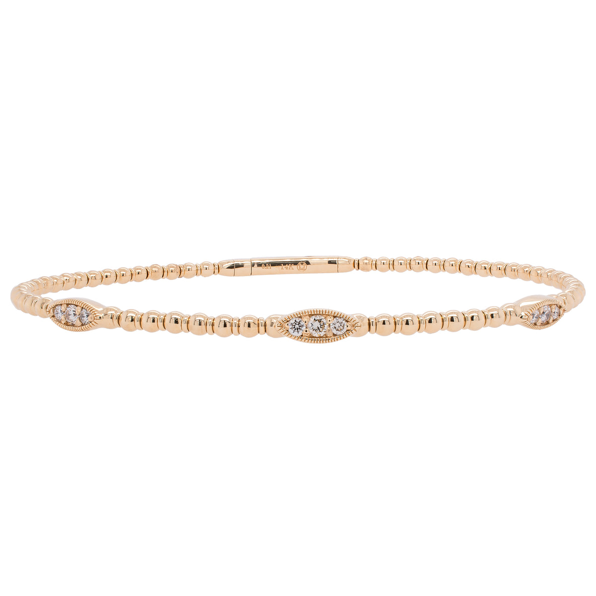 14K Yellow Gold Diamond Marquise Shape Textured Flexi Bangle Bracelet