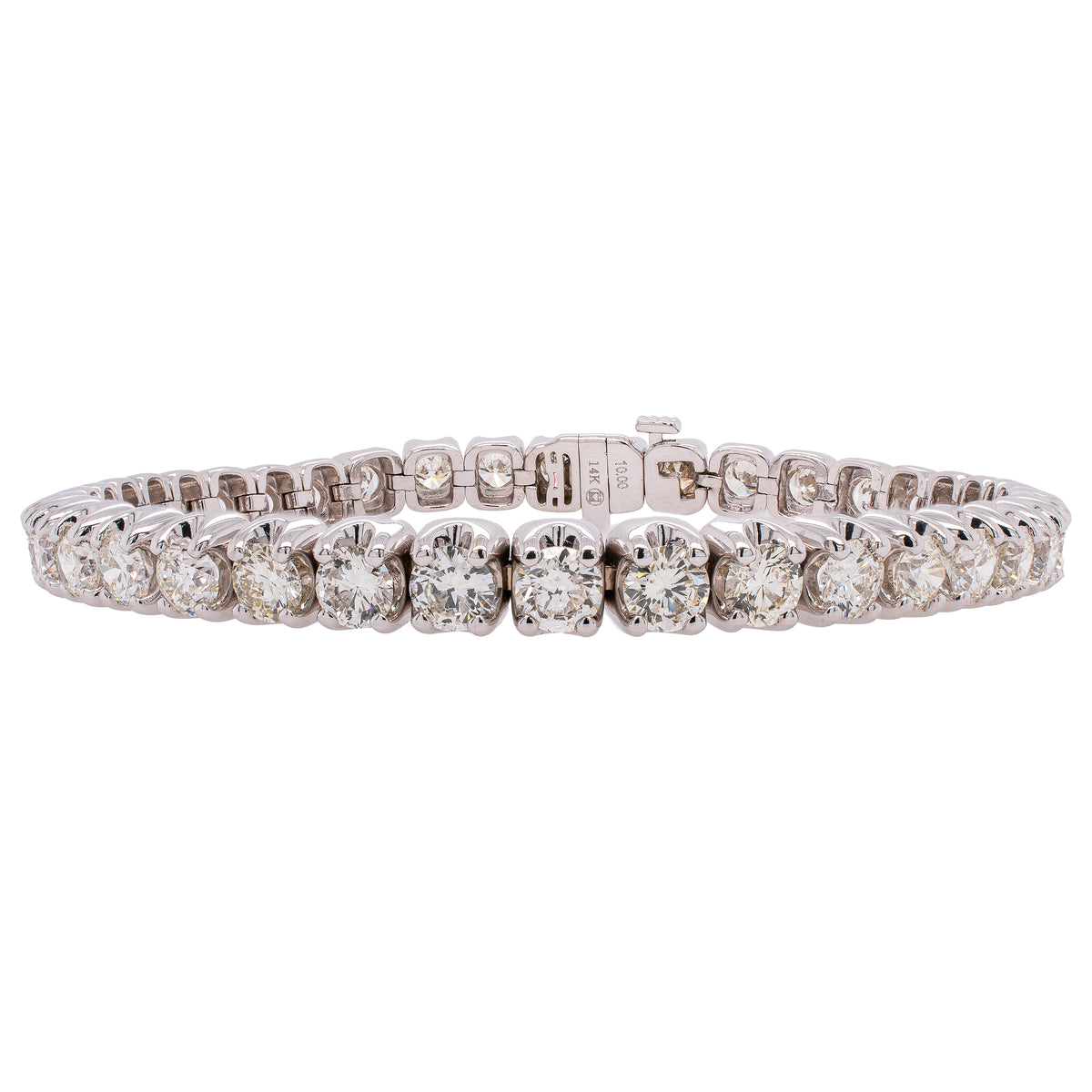 14K White Gold Diamond Prong Set Tennis Bracelet 10CTW