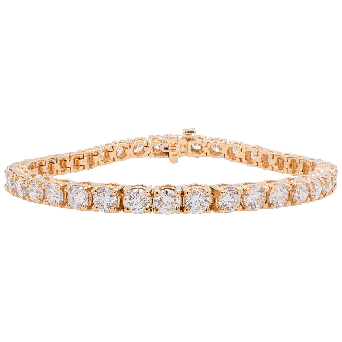 14K Yellow Gold Diamond Prong Set Diamond Tennis Bracelet 9.83CTW