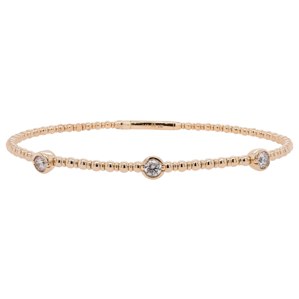 14K Yellow Gold Diamond Bezel Textured Bangle Bracelet