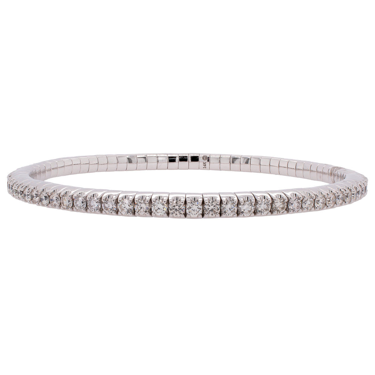 14K White Gold Diamond Stretch Bangle Bracelet with All Around Diamonds