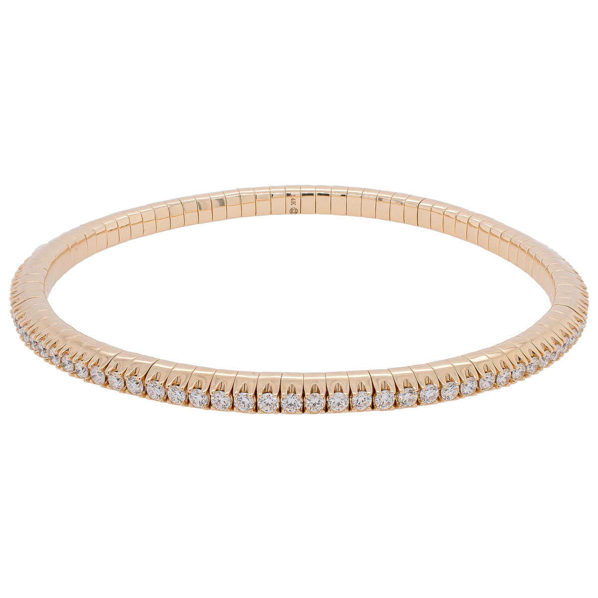 14K Yellow Gold Diamond Stretch Bangle Bracelet with All Around Diamonds