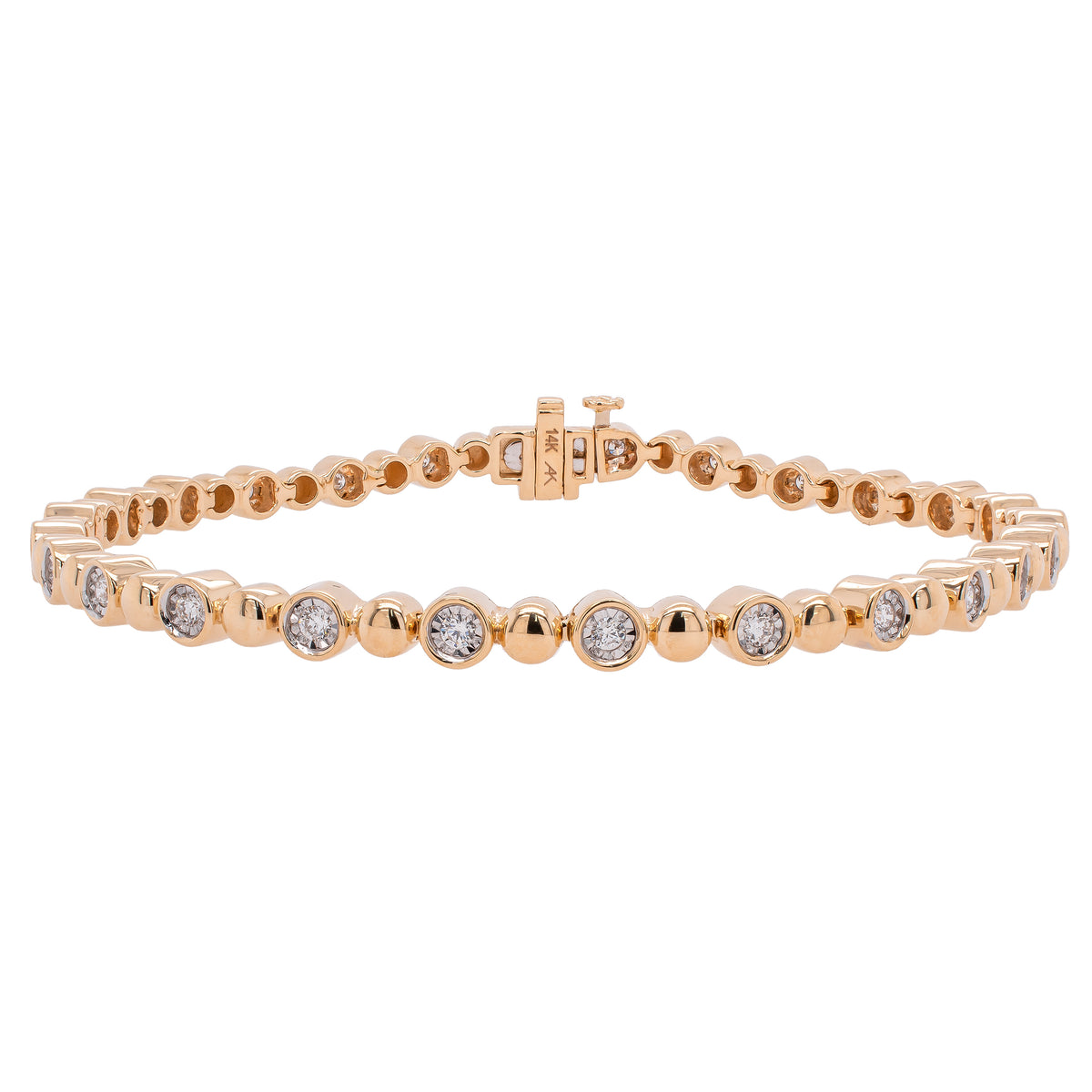 14K Yellow Gold Bezel Diamond and Ball Tennis Bracelet