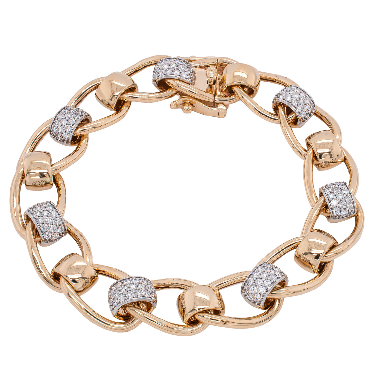 14K Yellow Gold Diamond Chain Link Bracelet 7.25in