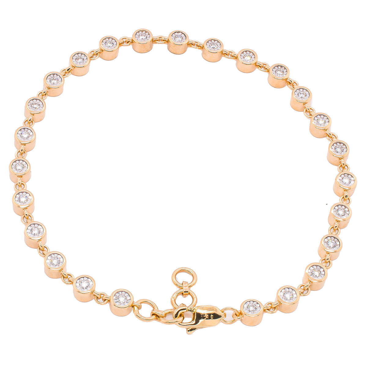 14K Yellow Gold Bezel Diamond Chain Link Bracelet