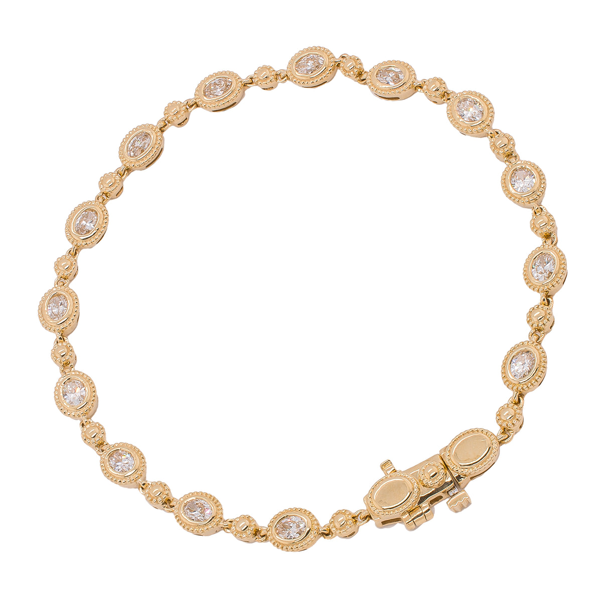 14K Yellow Gold Oval Antique Miligrain Diamond Bracelet