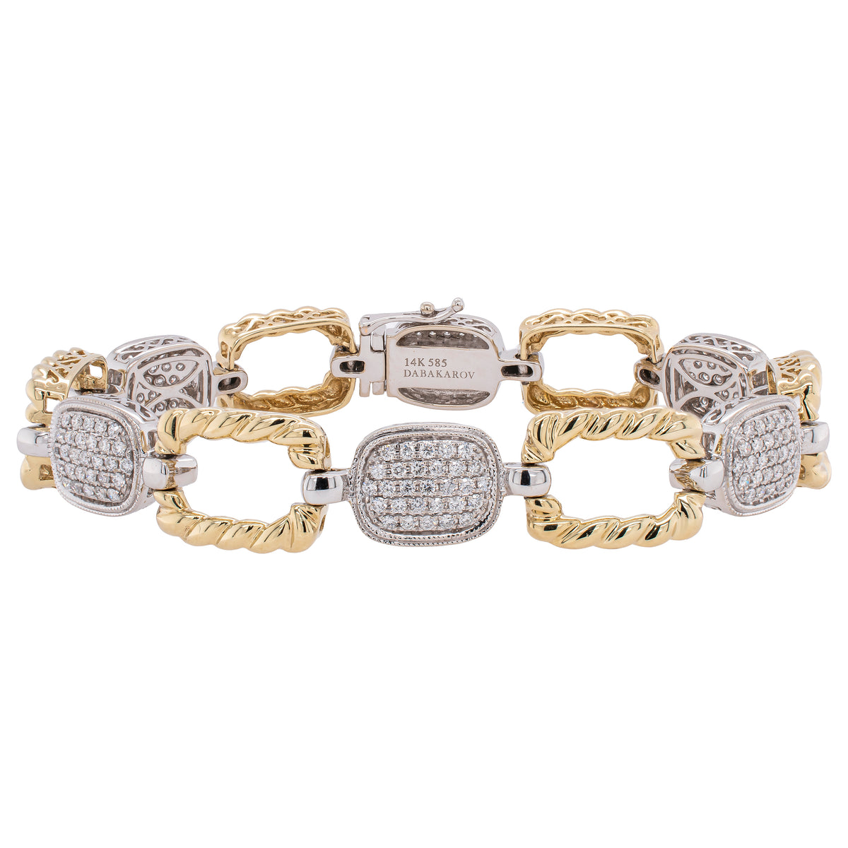 14K White and Yellow Gold Diamond Pave Gold Open Link Bracelet