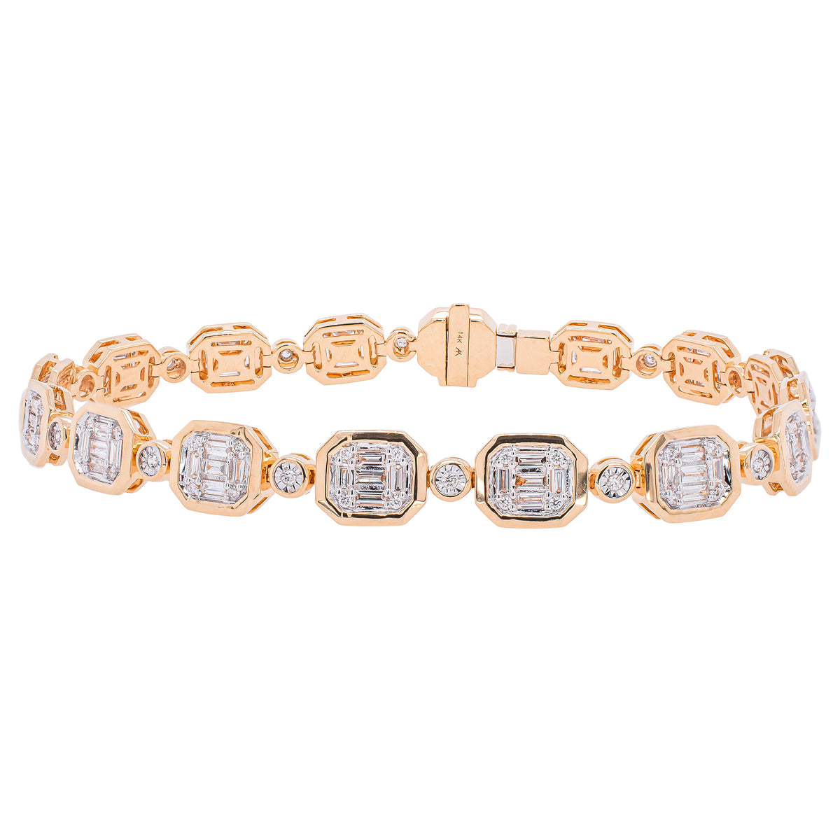 14K Yellow Gold Diamond Emerald Shaped Bracelet