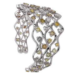14K White Gold Fancy Yellow & White Diamond Wave Bangle | 13.10 CTW, view 2