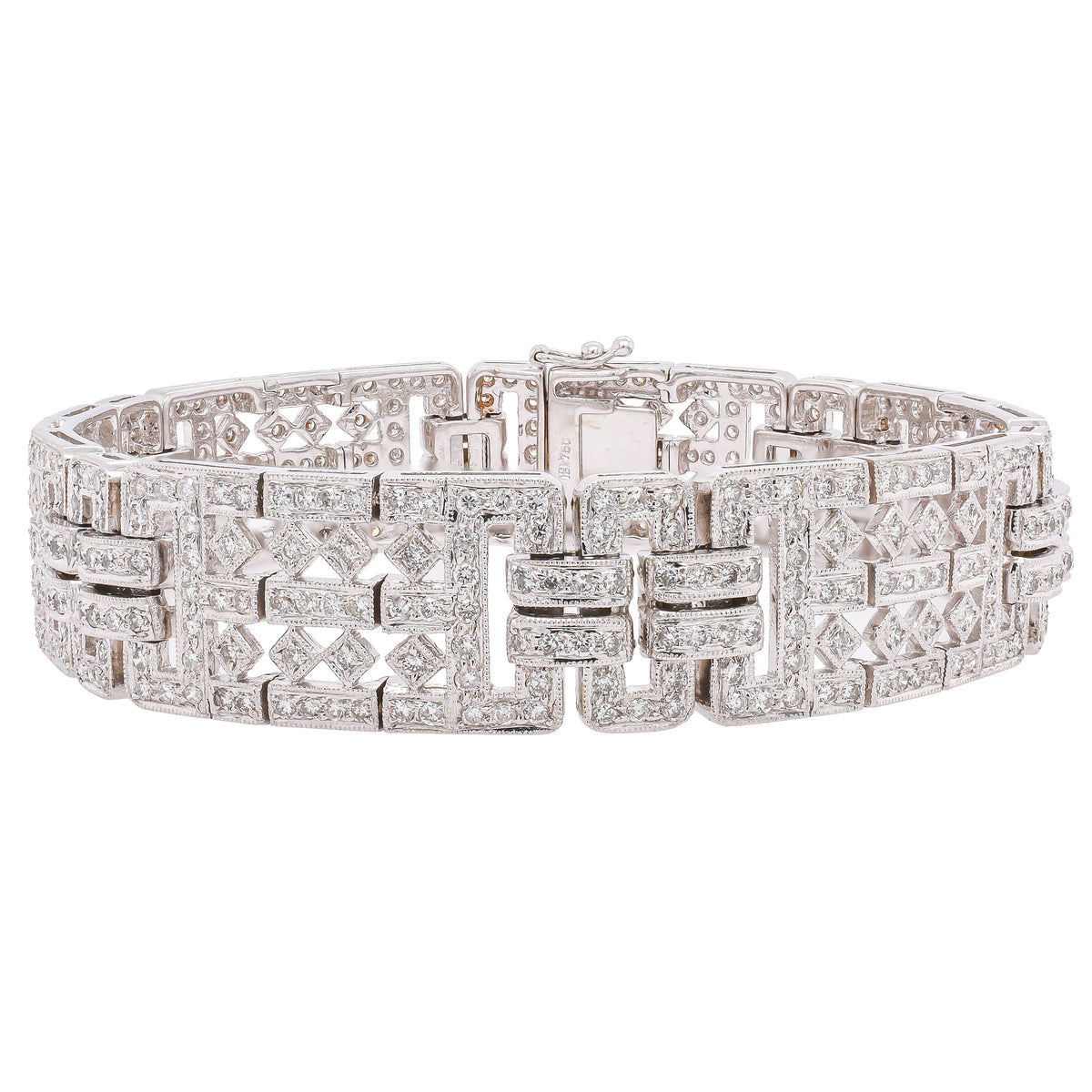 18K White Gold Diamond Filigree Rectangle Link Bracelet