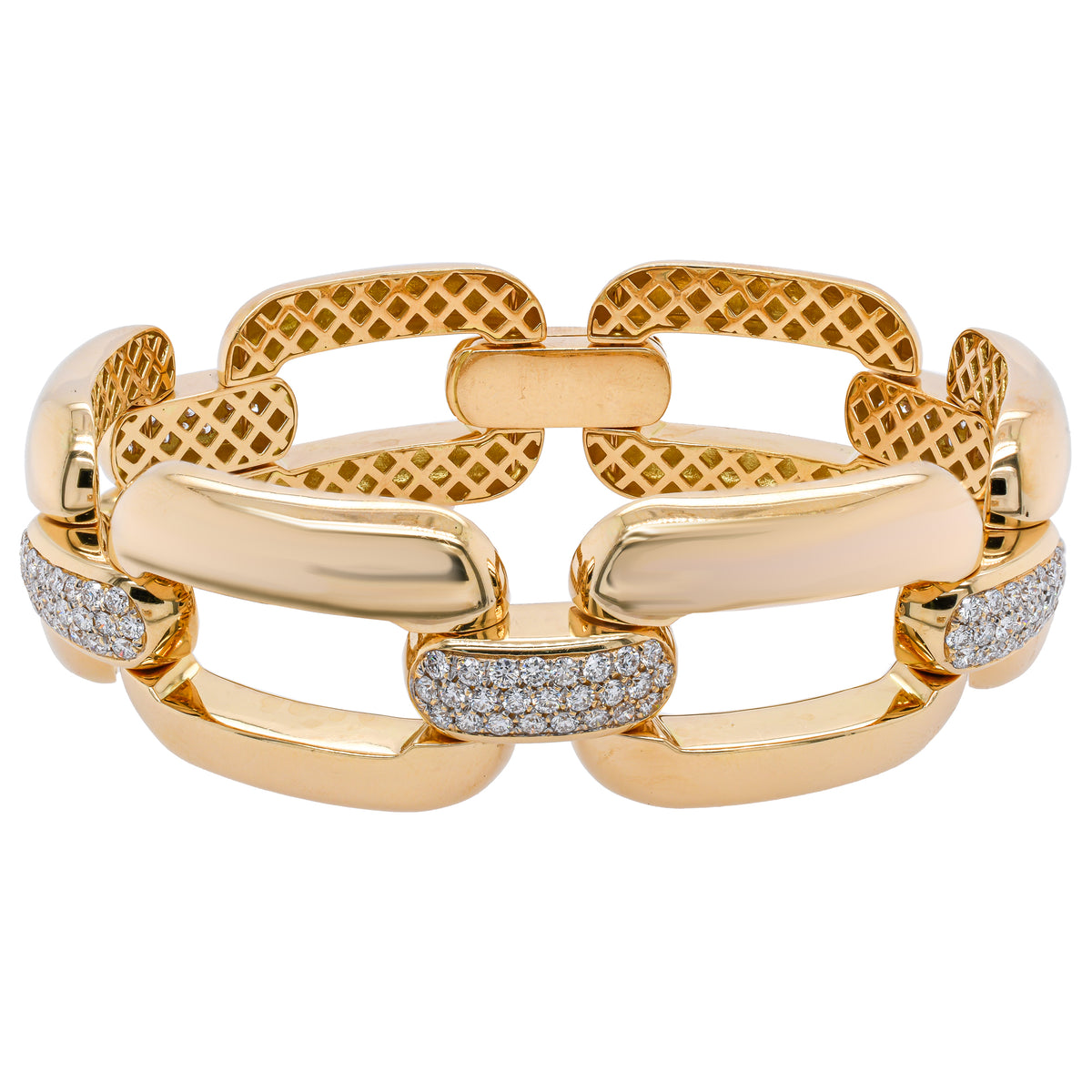 18K Yellow Gold Diamond Rectangle Link Diamond Bracelet