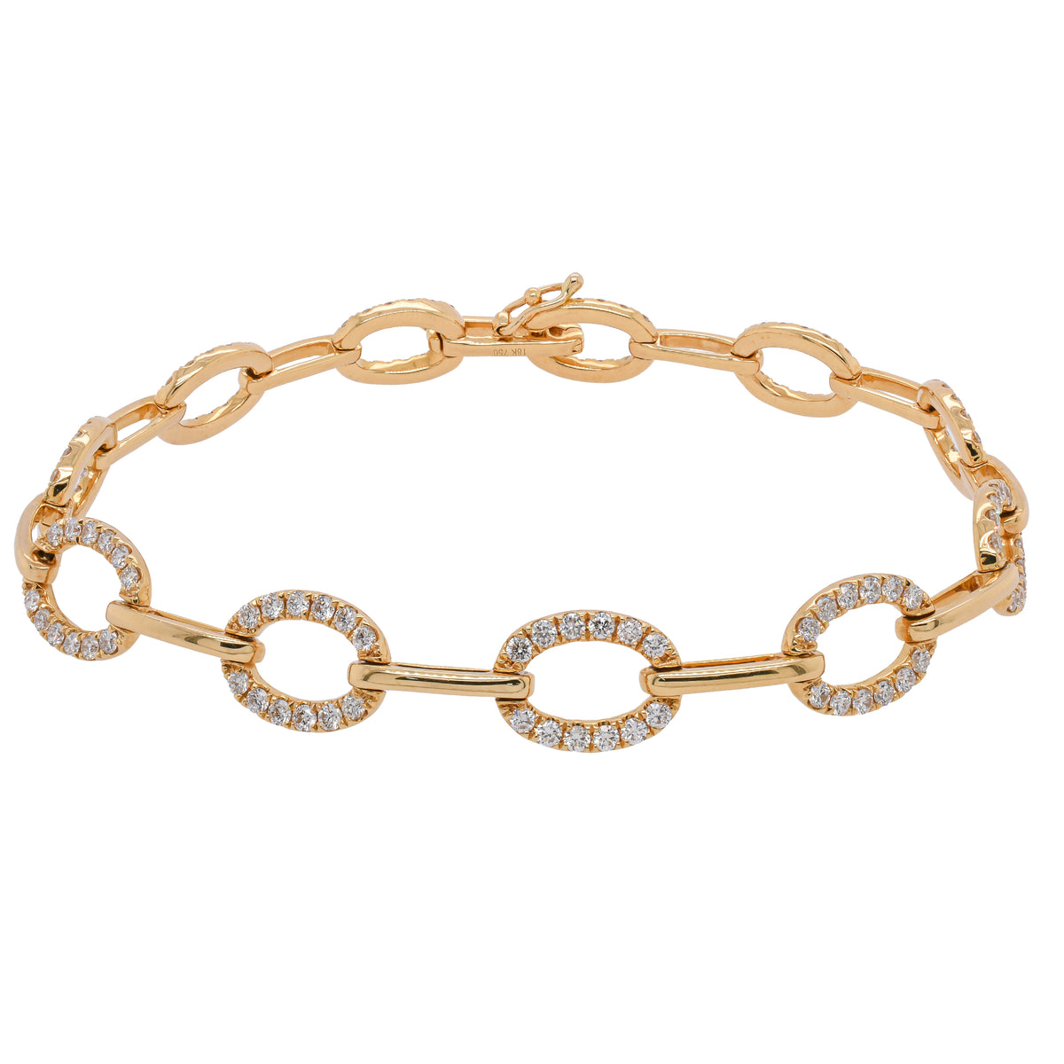 18K Yellow Gold Open Oval Diamond & Bar Bracelet