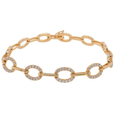18K Yellow Gold Open Oval Diamond & Bar Bracelet, view 1