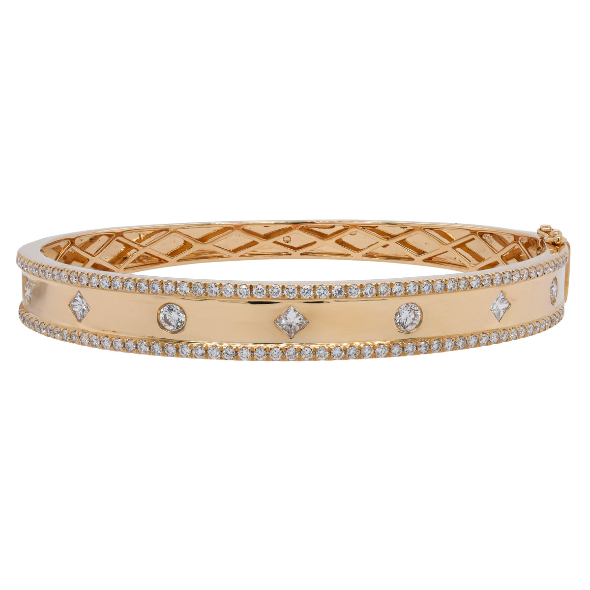 18K Yellow Gold Diamond Inset Bangle Bracelet