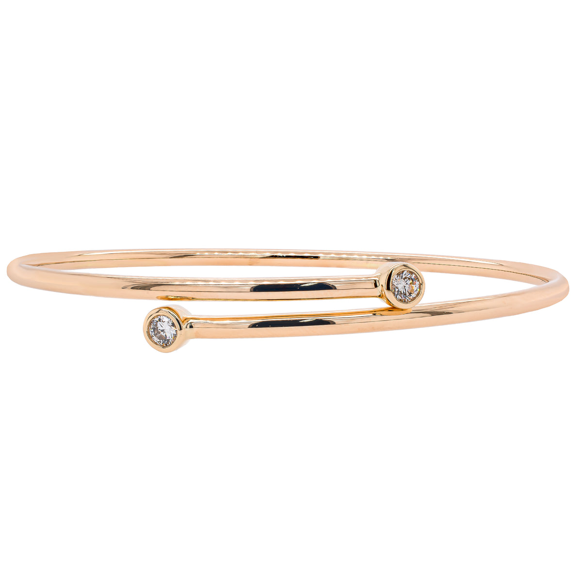 14K Yellow Gold Diamond Bezel Overlap Bangle Bracelet
