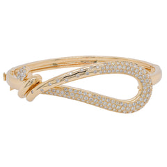 14K Yellow Gold Pave Diamond Open Loop Bangle Bracelet, view 2