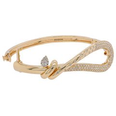 14K Yellow Gold Pave Diamond Open Loop Bangle Bracelet, view 1