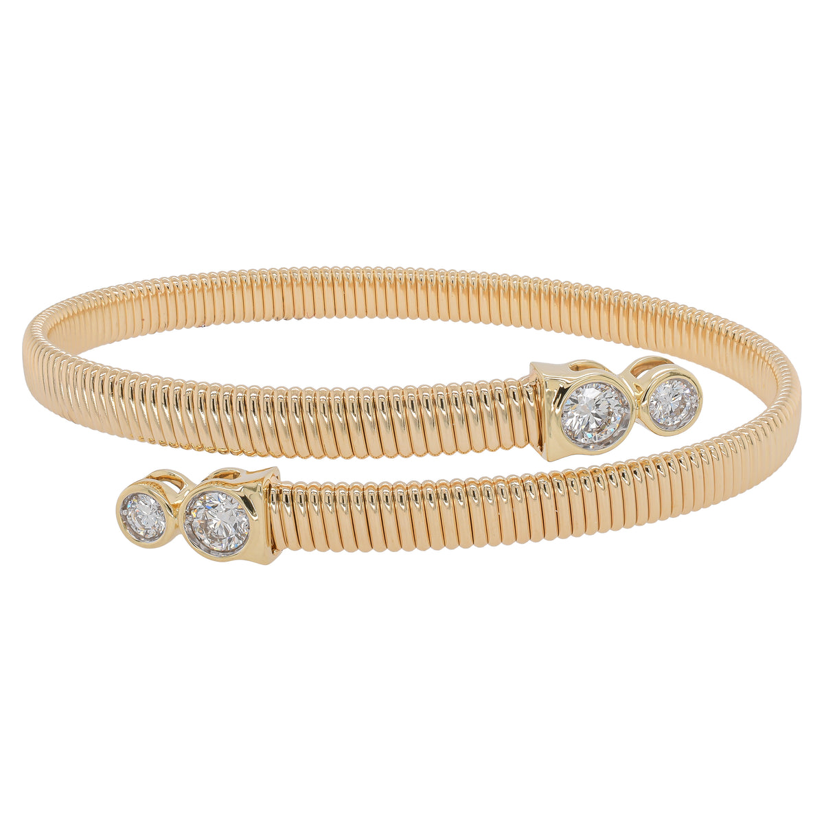 14K Yellow and White Gold Flexi Ribbed Diamond Bypass Bracelet