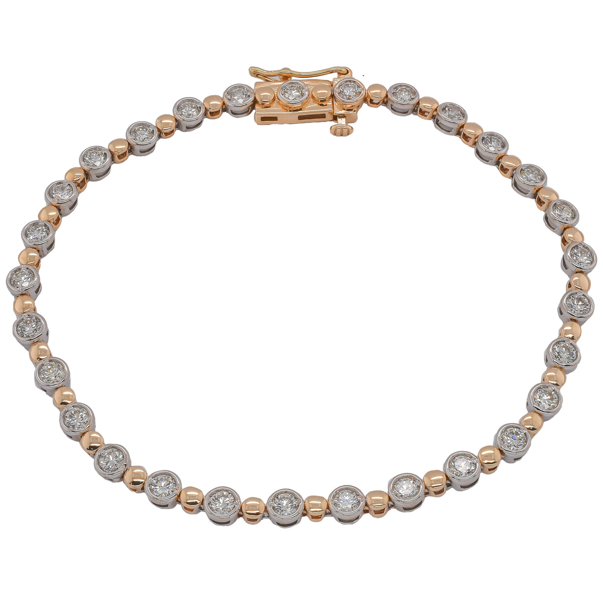14K Yellow and White Gold Diamond Bezel & Bead Tennis Bracelet