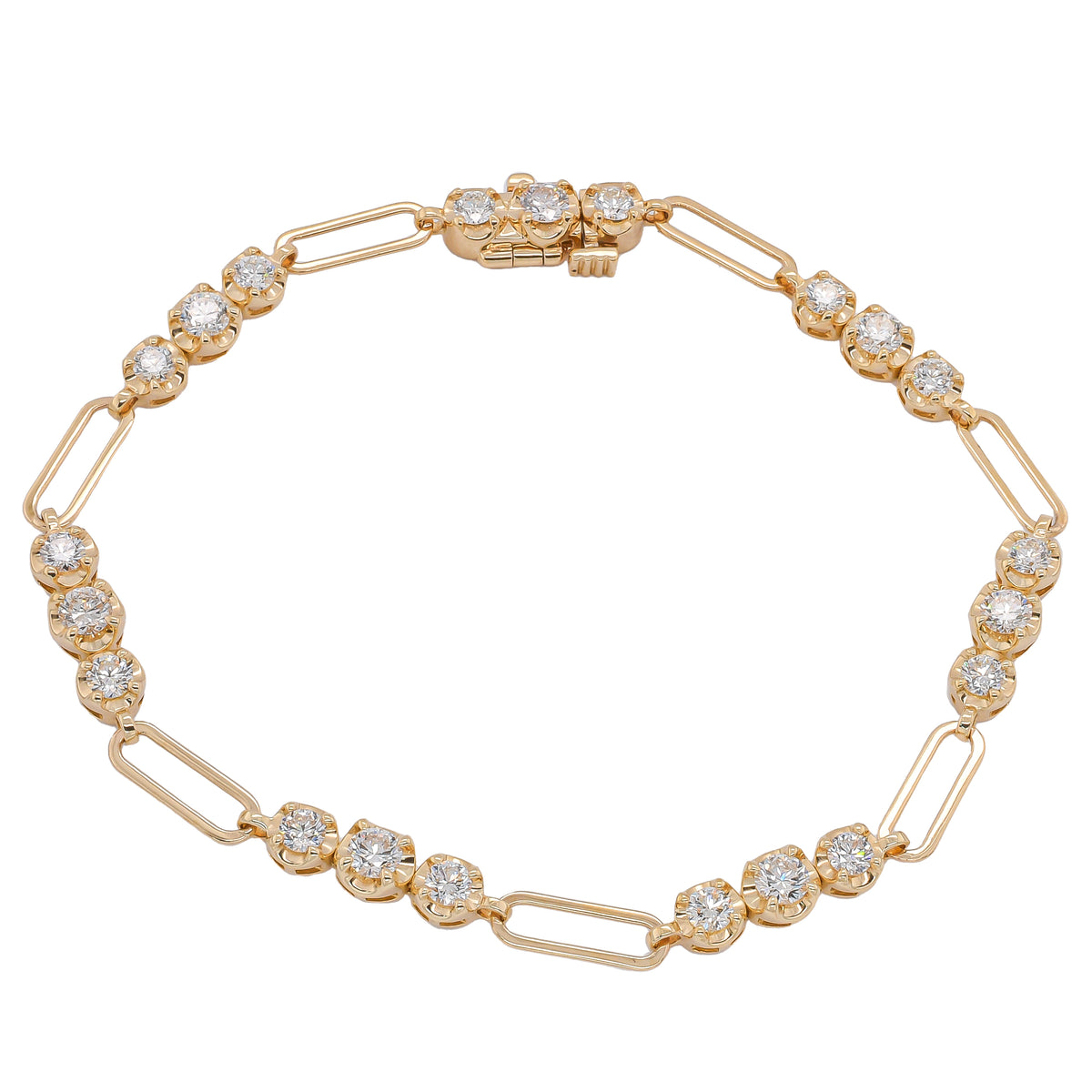 14K Yellow Gold Paperclip Diamond Bracelet 7in