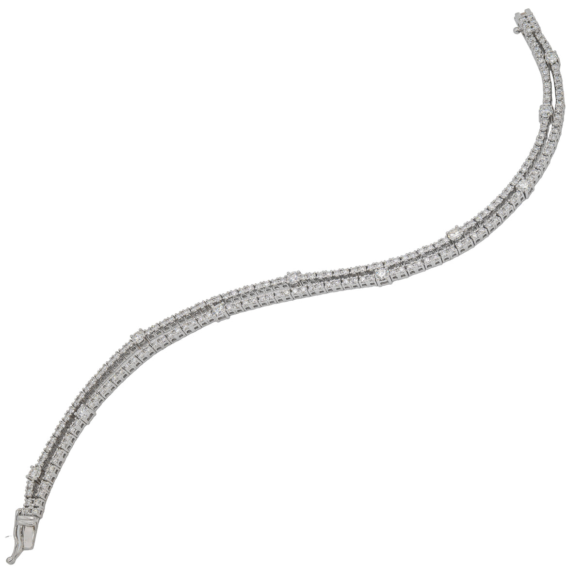 18K White Gold Diamond Double Strand Tennis Bracelet 7.25in