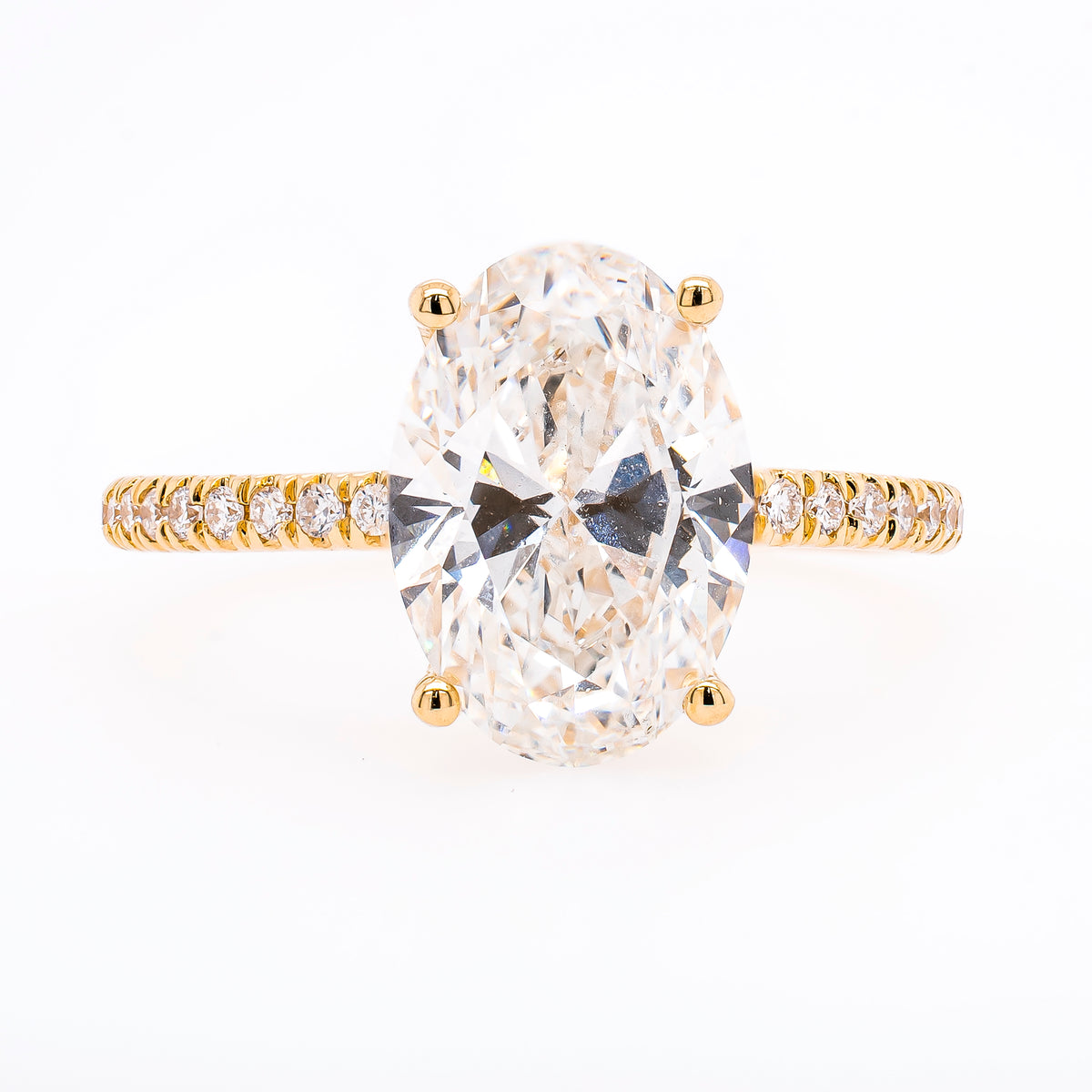14K Yellow Gold Oval Cut Lab Diamond Engagement Ring with Diamond Band – 2.77 CTW | F VS
