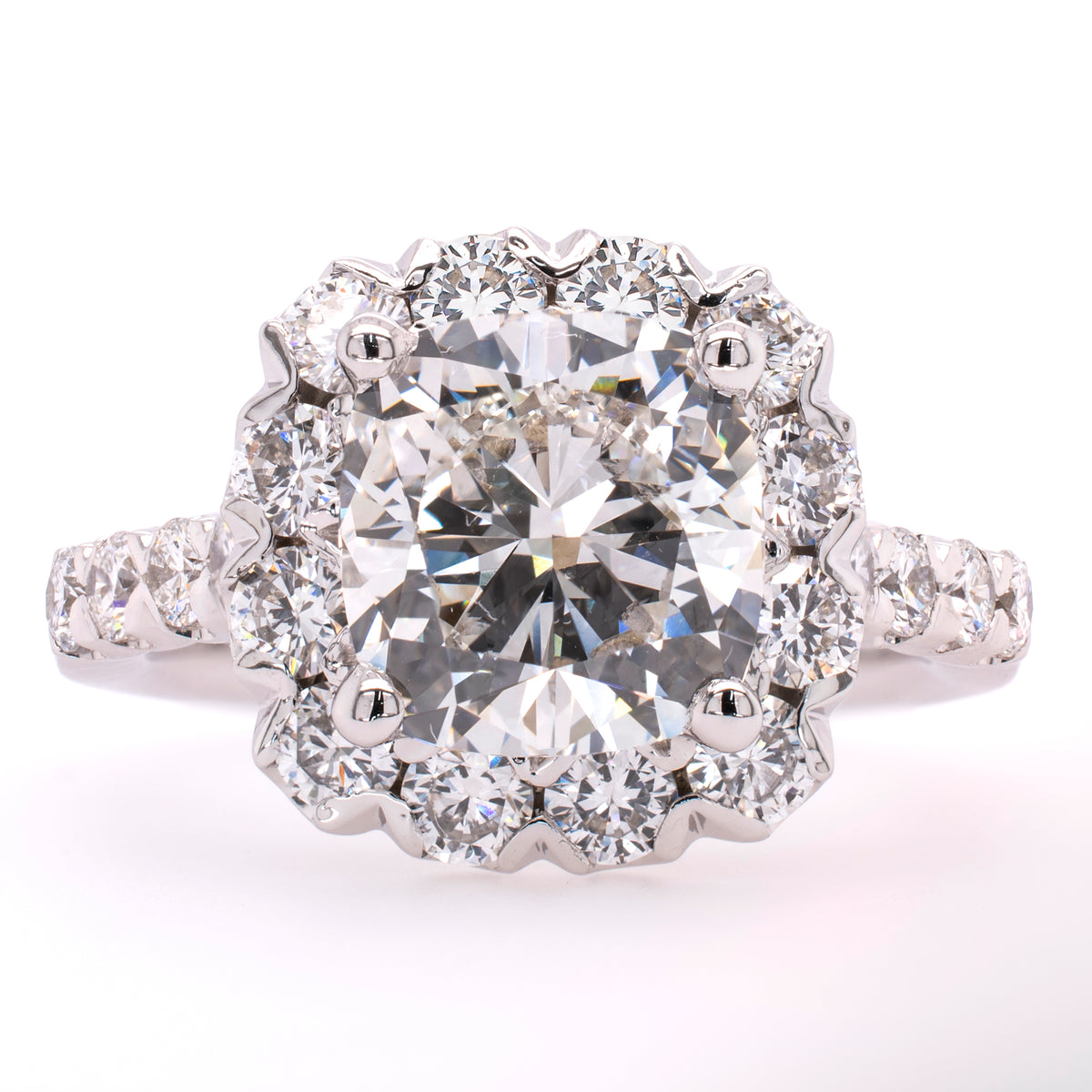 14K White Gold Cushion Cut Halo Lab Diamond Engagement Ring – 4.33 CTW | E-F VS