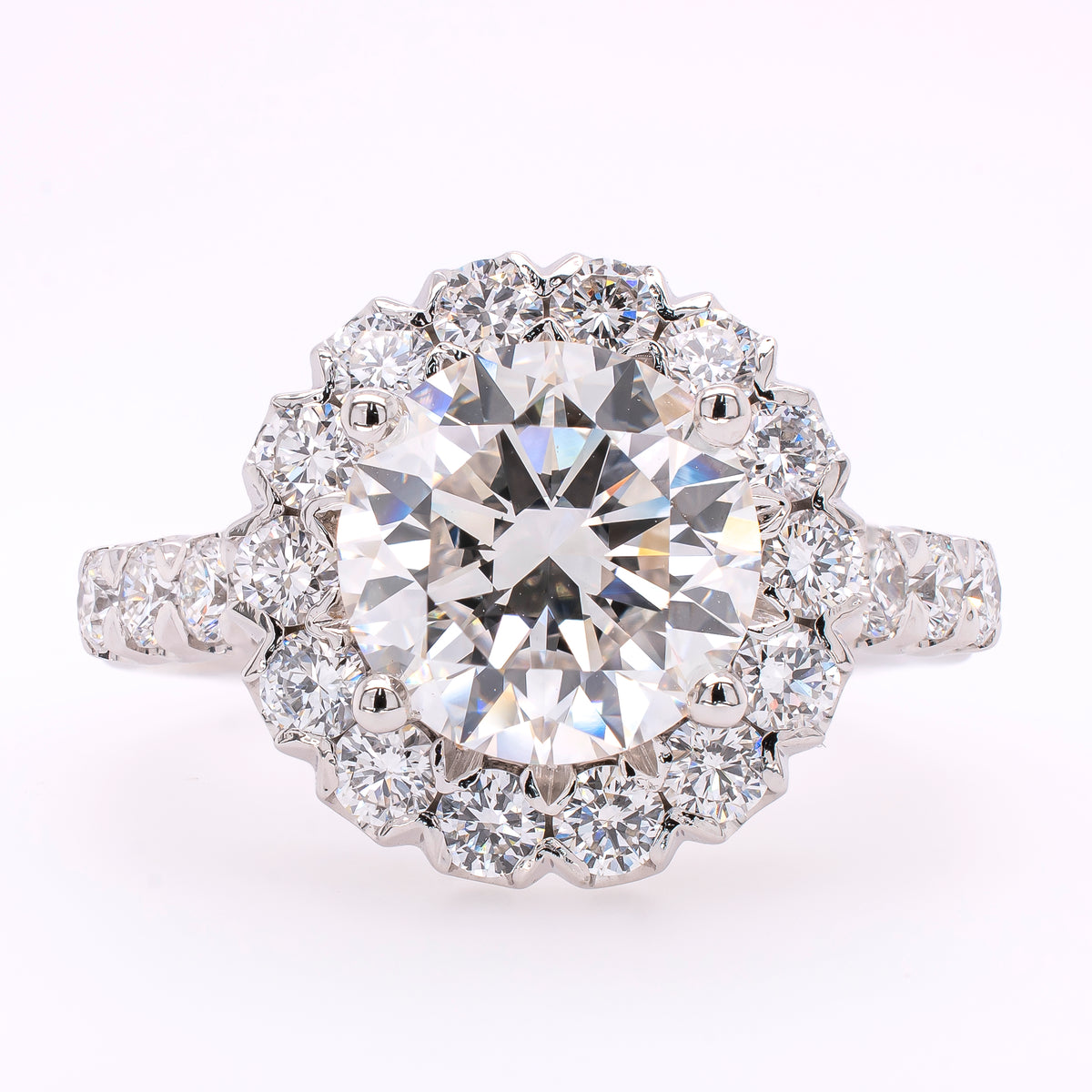 14K White Gold Round Lab Diamond Halo Engagement Ring – 4.38 CTW | EF VS