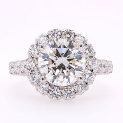 14K White Gold Round Lab Diamond Halo Engagement Ring – 4.38 CTW | EF VS, view 1