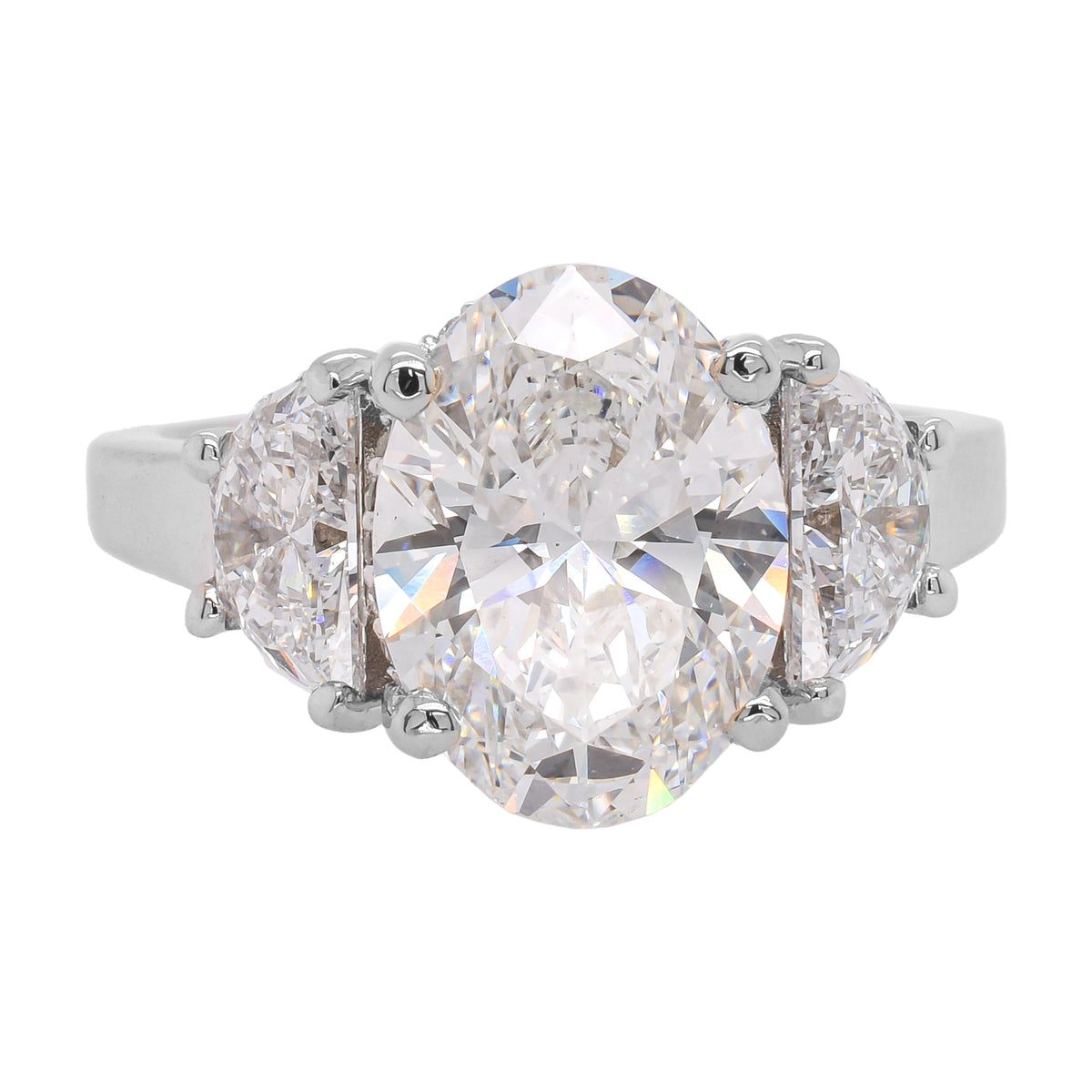 14K White Gold 3 Stone Lab Diamond Engagement Ring – 4.50 CTW Oval Cut | EF VS