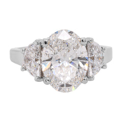 14K White Gold 3 Stone Lab Diamond Engagement Ring – 4.50 CTW Oval Cut | EF VS, view 1