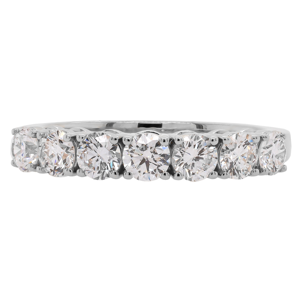 14K White Gold 7 Stone Lab Diamond Wedding Band – 1.00 CTW Round Brilliant | EF VS