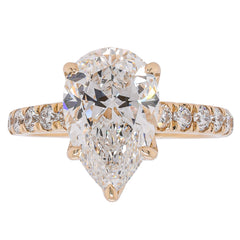 14K Yellow Gold Tulip Set Pear Lab Diamond Engagement Ring – 3.50 CTW | EF VS, view 1