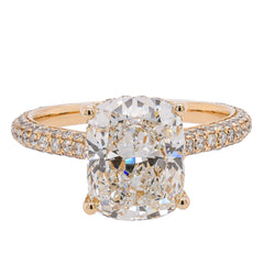 14K Yellow Gold Elongated Cushion Lab Diamond Hidden Halo Engagement Ring – 3.60 CTW | EF VS, view 1