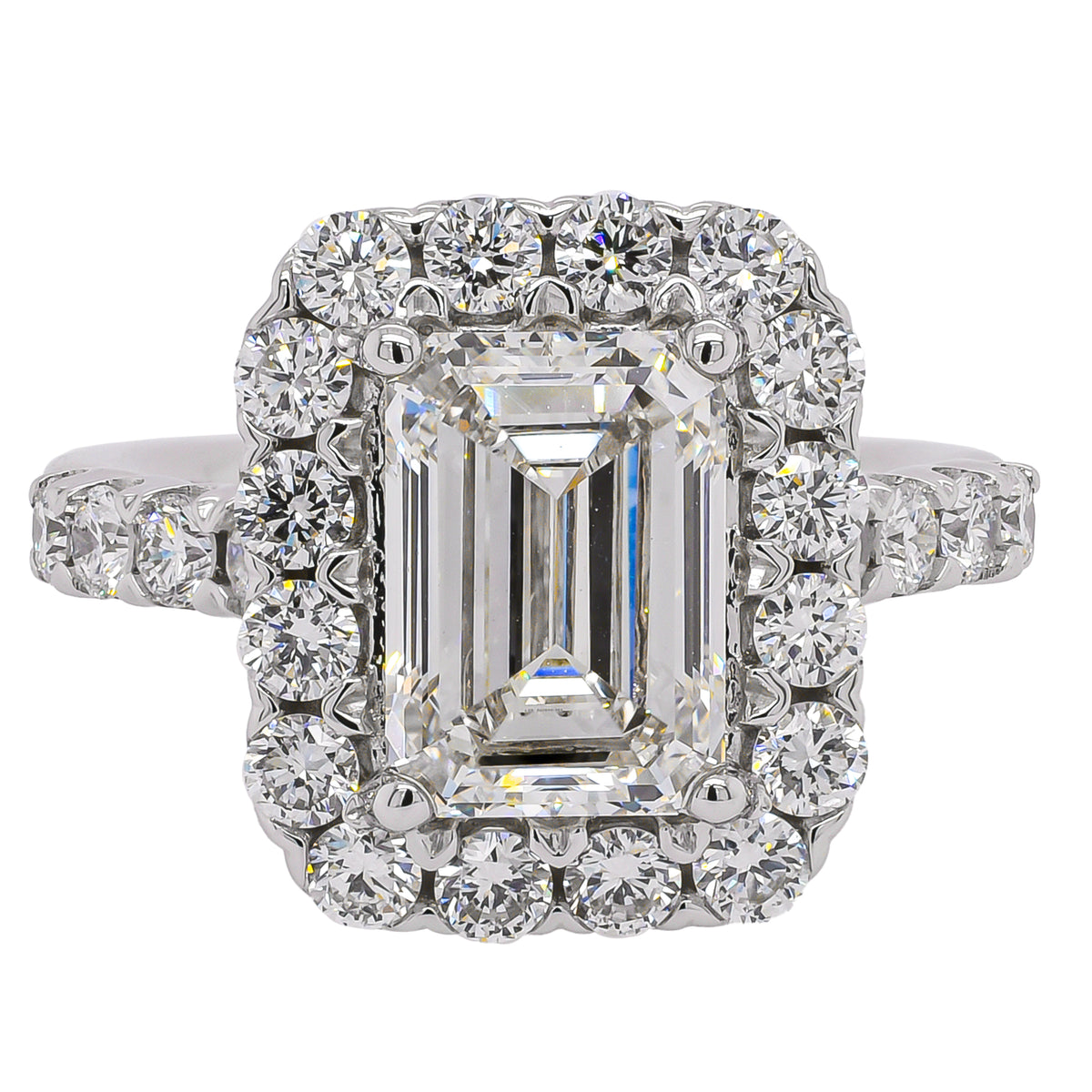 14K White Gold Emerald Cut Lab Diamond Halo Engagement Ring – 4.40 CTW | EF VS