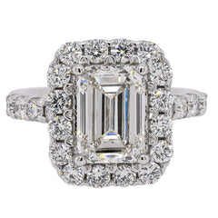 14K White Gold Emerald Cut Lab Diamond Halo Engagement Ring – 4.40 CTW | EF VS, view 1