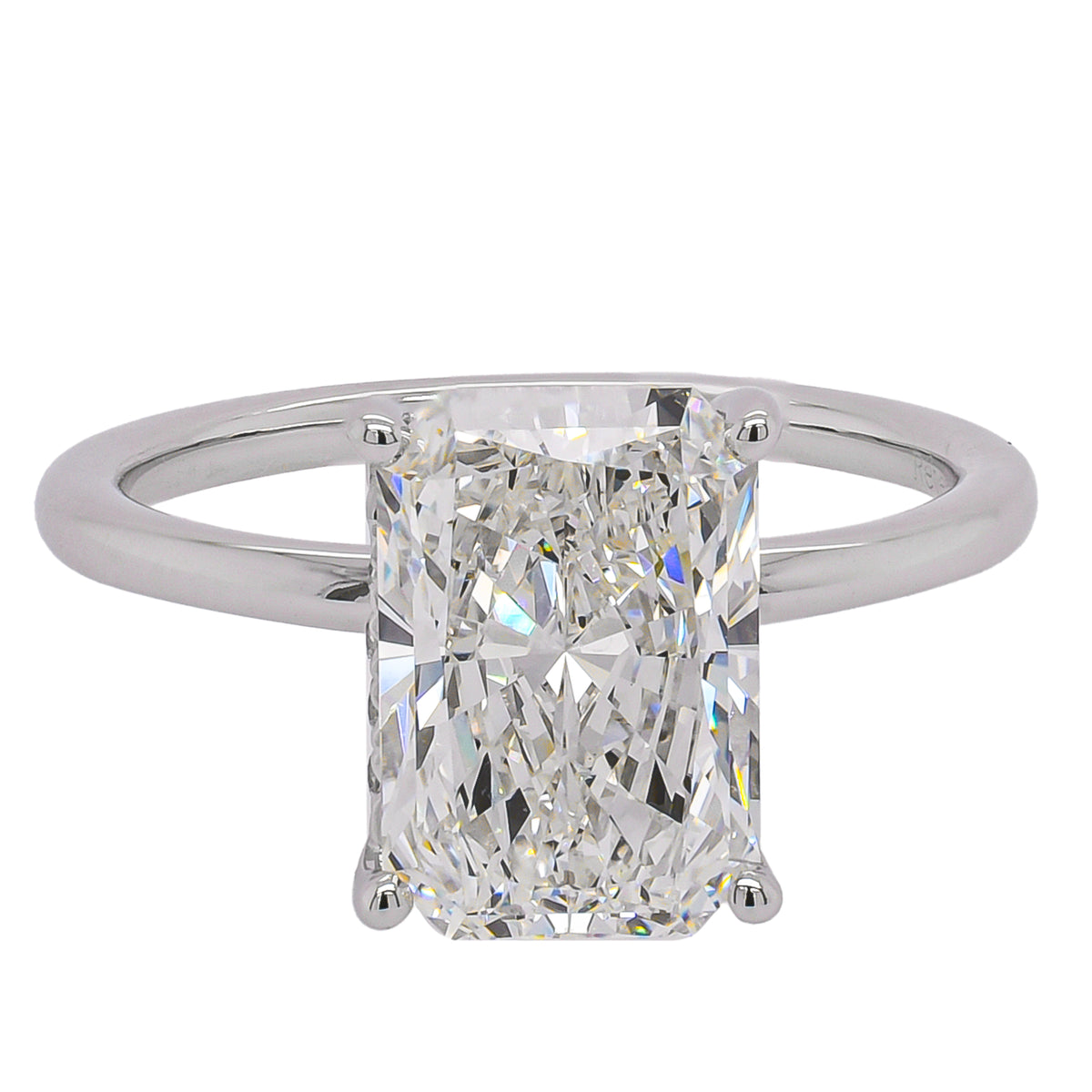 14K White Gold Radiant Cut Lab Diamond Hidden Halo Engagement Ring – 3.10 CTW | EF VS