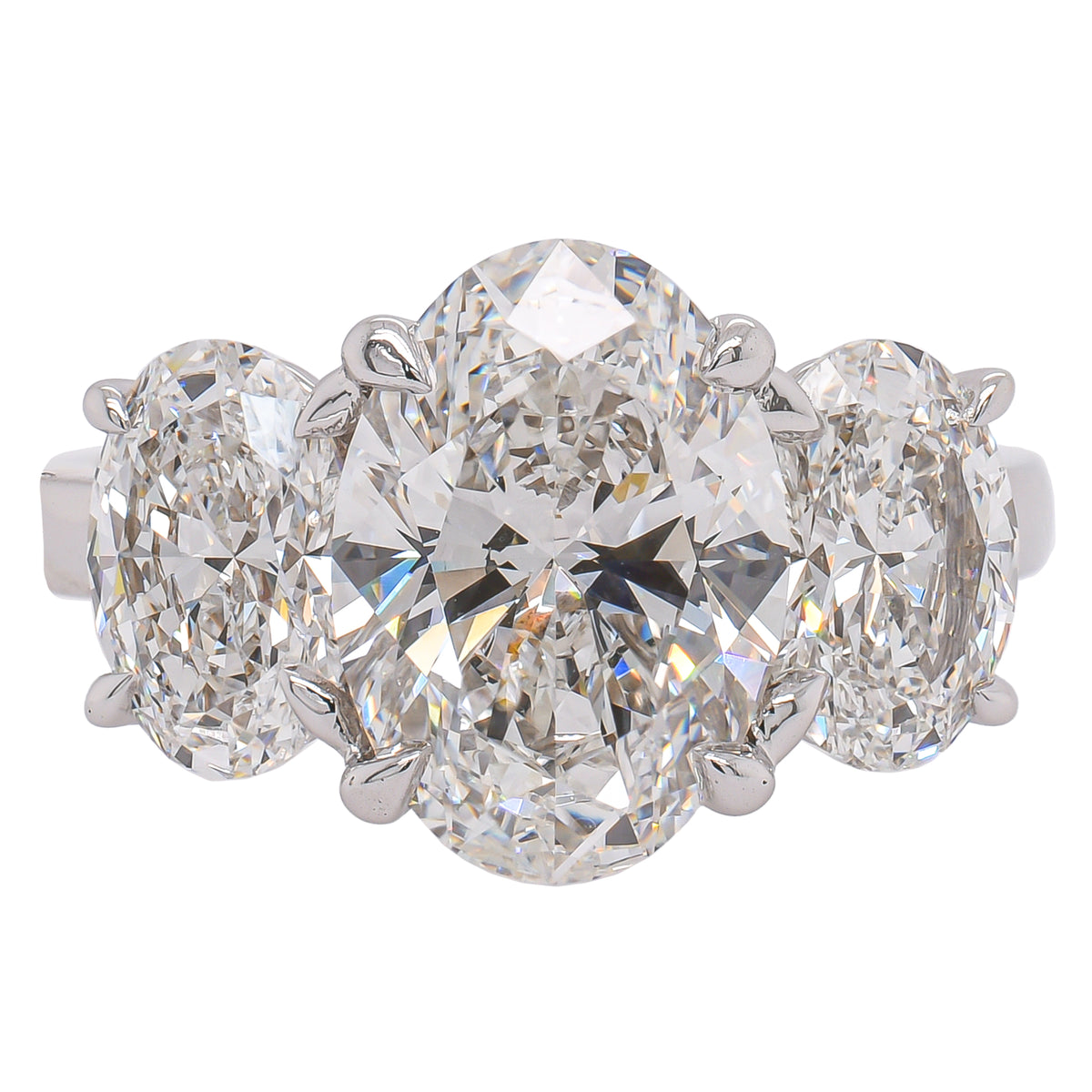 14K White Gold 5CTW Oval 3-Stone Lab Diamond Ring
