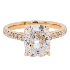 14K Yellow Gold Lab Diamond Elongated Cushion Engagement Ring with Diamond Band – 3.25 CTW | EF VS, view 1