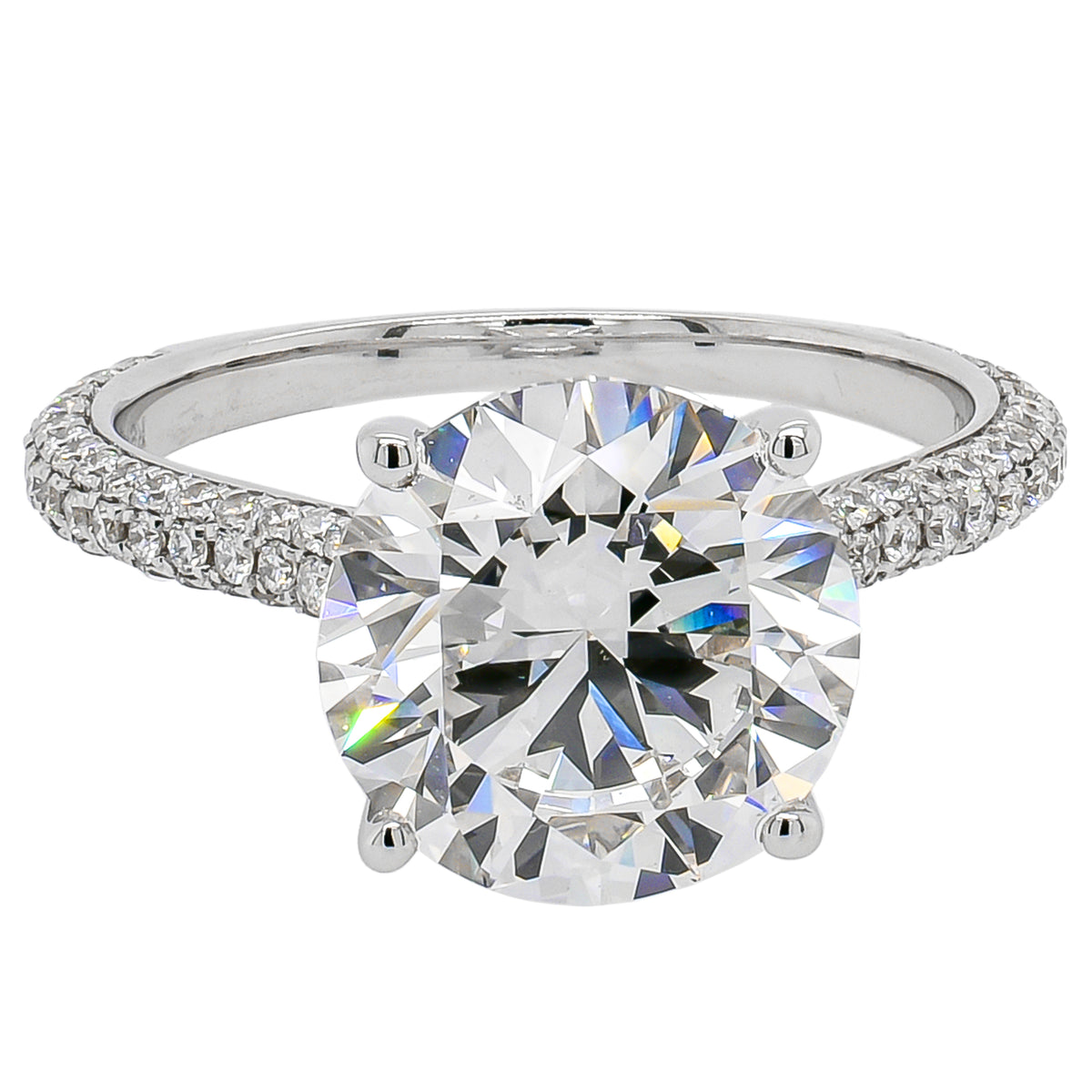 14K White Gold Lab Diamond Round Brilliant Engagement Ring with Pavé Diamond Band – 4.60 CTW | EF VS