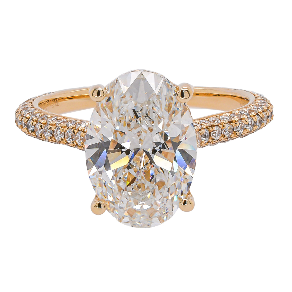 14K Yellow Gold Hidden Halo Oval Lab Diamond Engagement Ring – 3.69 CTW | EF VS