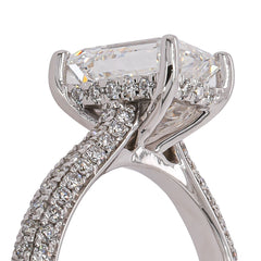 14K White Gold Hidden Halo Emerald Cut Lab Diamond Engagement Ring – 2.64 CTW | EF VS, view 3